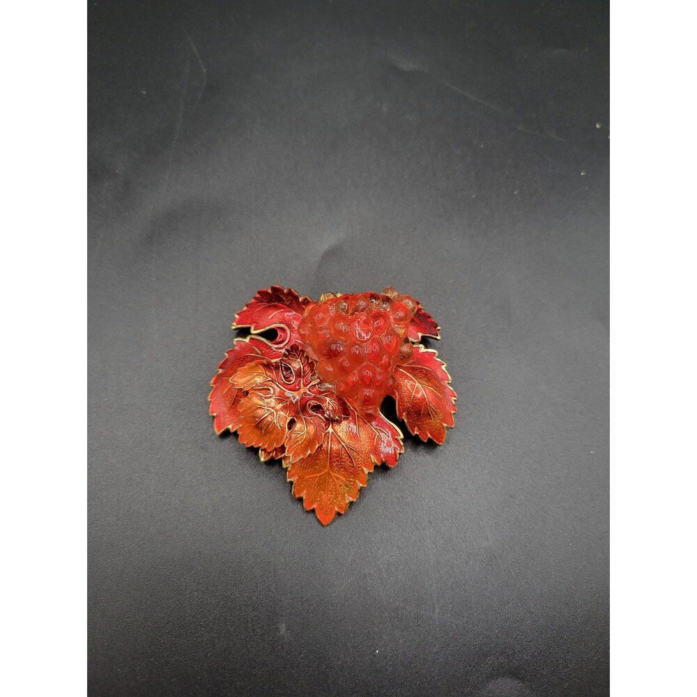 Vintage Western Germany Orange Metal Enamel and Lucite Grape Brooch